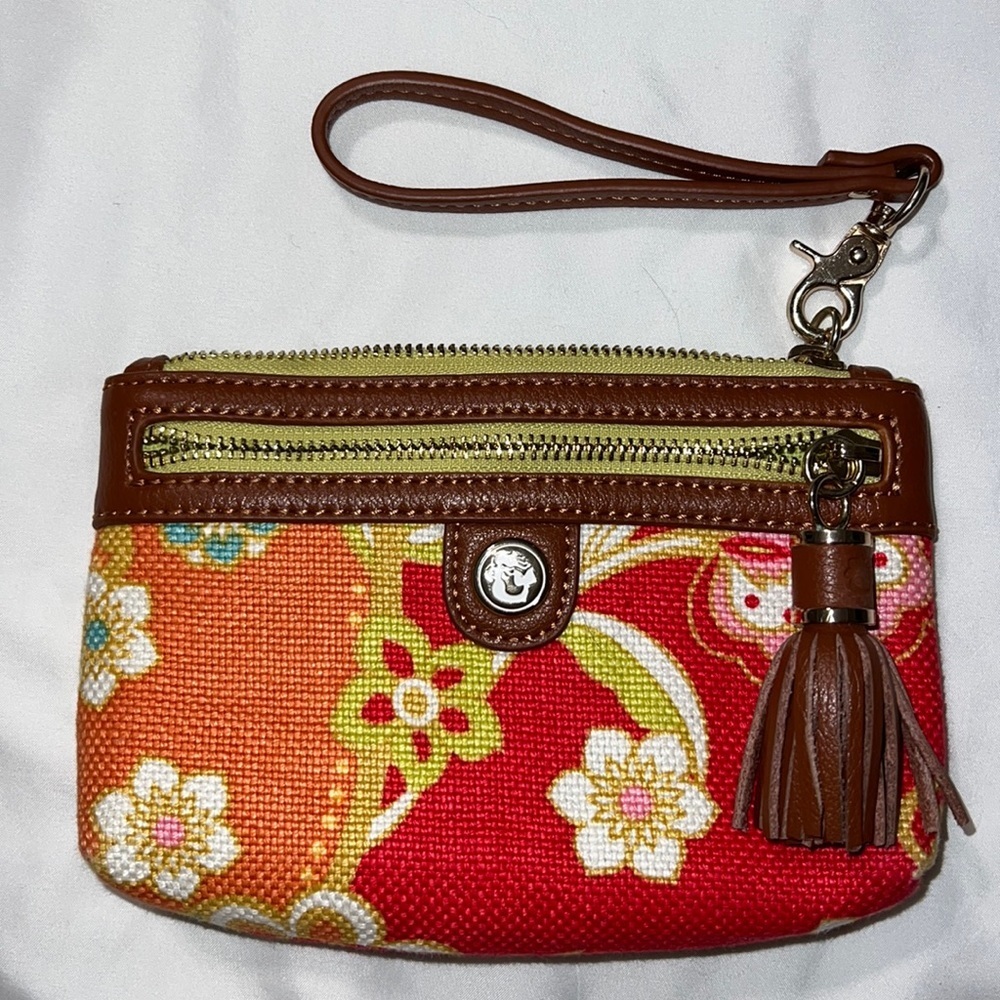 SPARTINA Daufuskie Island natural linen genuine leather wristlet fiddlers cove